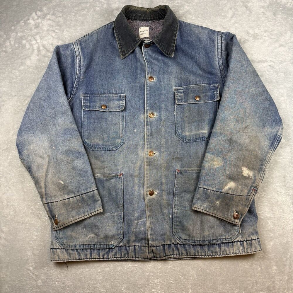 Vintage Big Mac Blanket Lined Chore Coat Denim Work Jacket JCPenney USA 70s